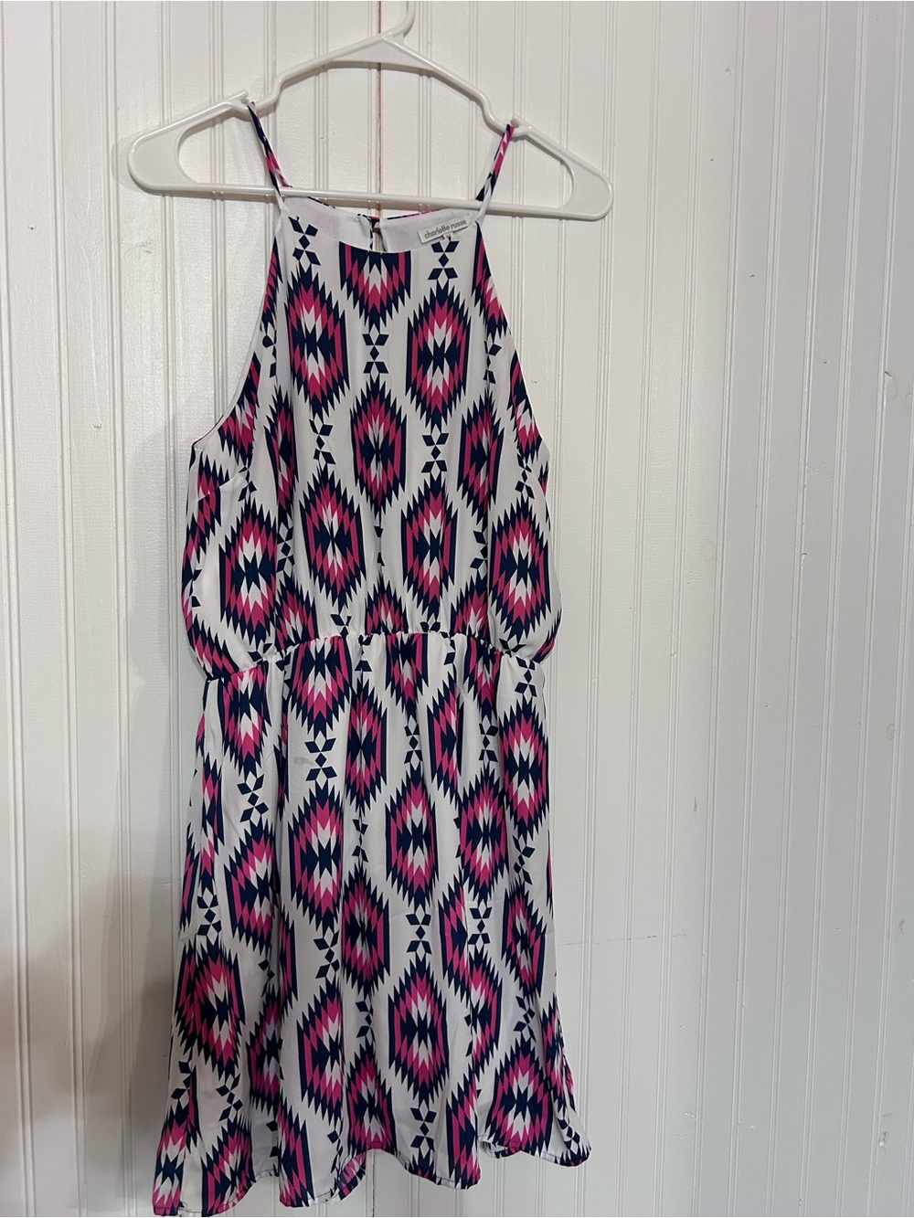 Charlotte Russe White Dress with Pink & Navy Aztec Print